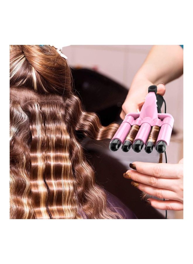 5-Barrel Curling Iron Wand Hair Crimper Pink/Black - Image 4